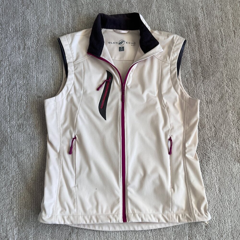 Glen Echo Golf - Women's Zip Up Vest - Off White, Gray and Pink - Size Medium